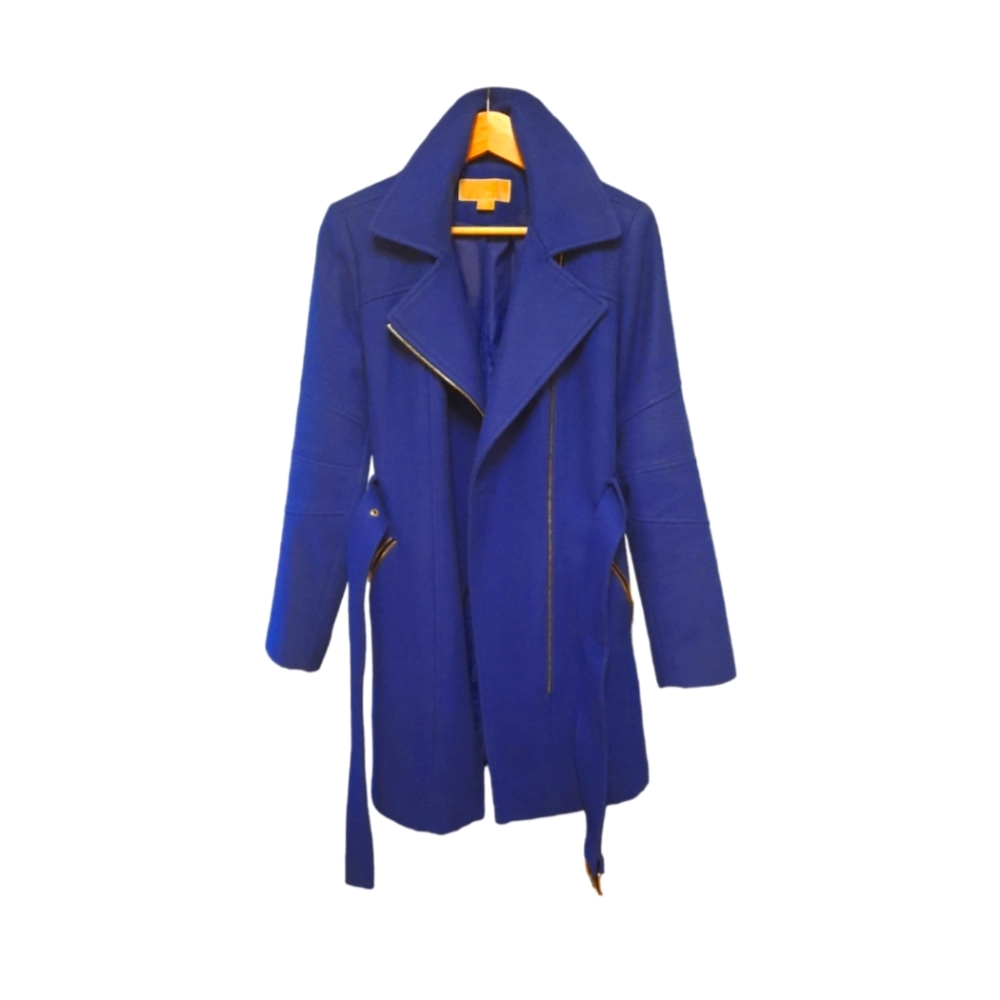 Michael Kors Asymmetrical Wool Coat Blue